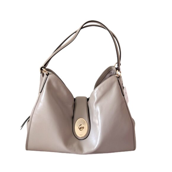 Brand New Coach Carlyle Smooth Leather Shoulder Bag Gray Birch 14” L x 11” H x - Picture 2 of 14
